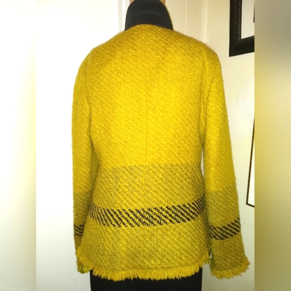 LES COPAINS 42/44 8 WOOL TWEED BOUCLE YELLOW GOLD BLACK JACKET SKIRT SUIT ITALY - Picture 5 of 13